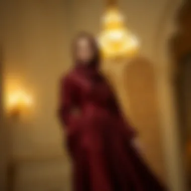 Elegant modest evening dress showcasing luxurious fabric