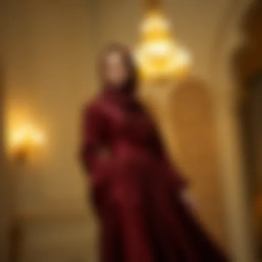 Elegant modest evening dress showcasing luxurious fabric