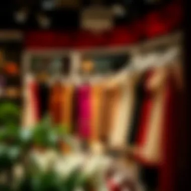 A chic boutique showcasing various evening dresses