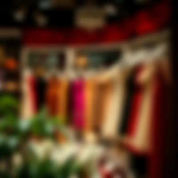 A chic boutique showcasing various evening dresses