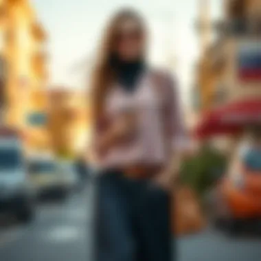 Fashionable tunic and pants pairing with accessories