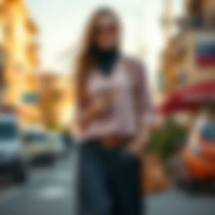 Fashionable tunic and pants pairing with accessories