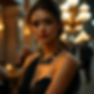 Accessory pairing with a long black evening dress