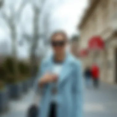 Elegant Outfit with Light Blue Coat An elegant outfit showcasing a light blue coat with accessories