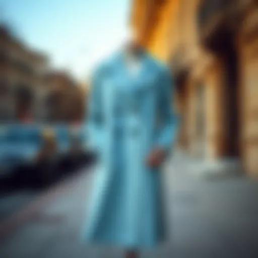 Light Blue Coat in Urban Setting A stylish light blue coat displayed in an urban environment