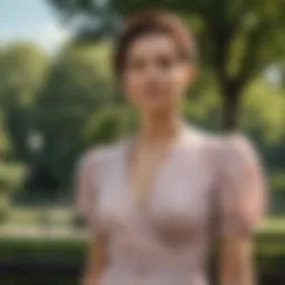 Elegant mother in a stylish dress at a park