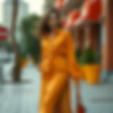 Trendy color palette in Armine skirt and blouse ensemble