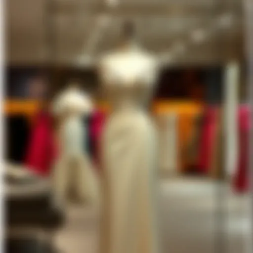 Elegant Evening Dress Showcase Elegant evening dress displayed on a mannequin in a boutique setting.