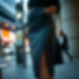 A striking asymmetrical leather skirt showcased in a modern urban setting.