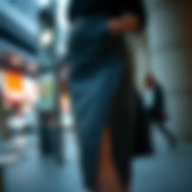 A striking asymmetrical leather skirt showcased in a modern urban setting.