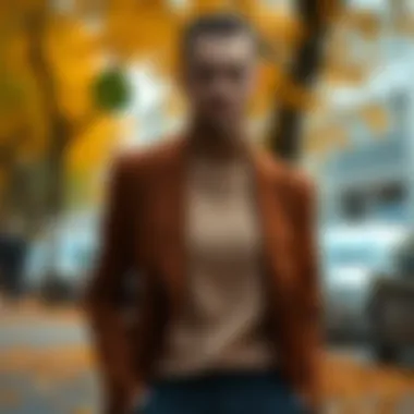 Fashionable autumn ensemble with a tailored blazer over a knitted top