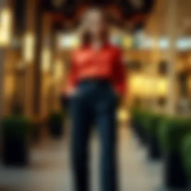 Elegant outfit combining blouse and tailored trousers