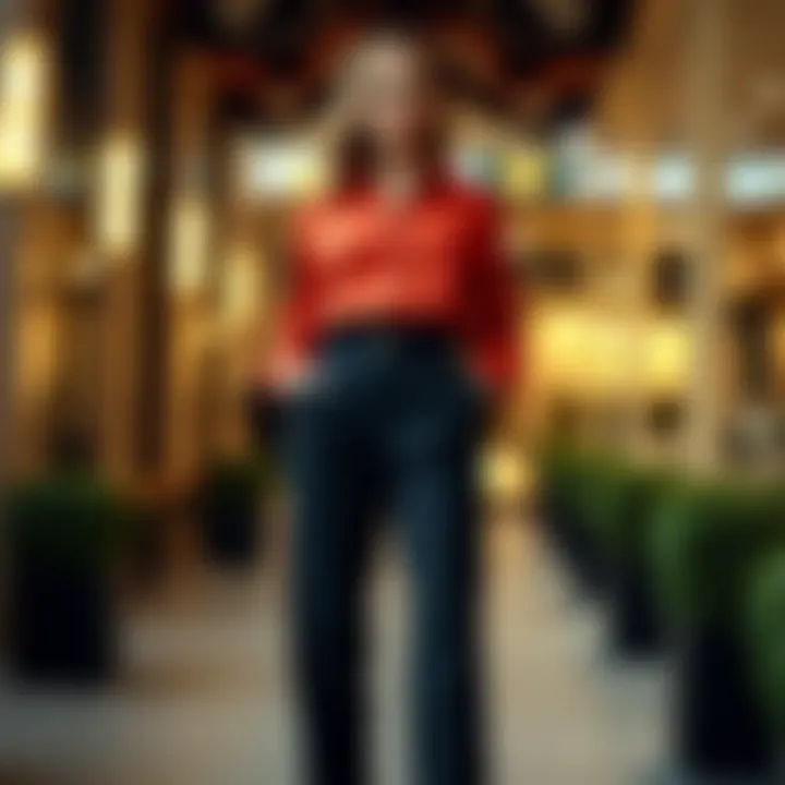 Elegant outfit combining blouse and tailored trousers