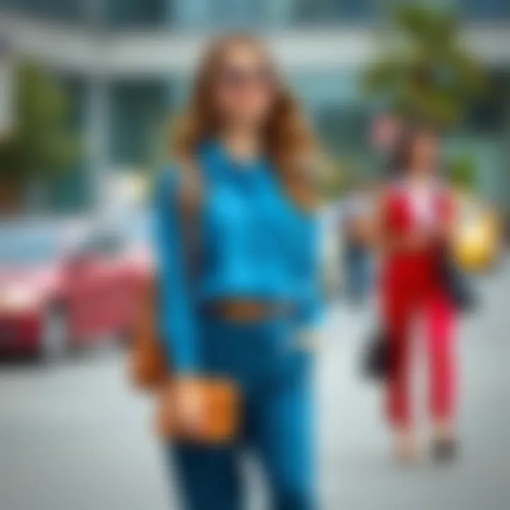 Fashionable color coordination in blouse and pants