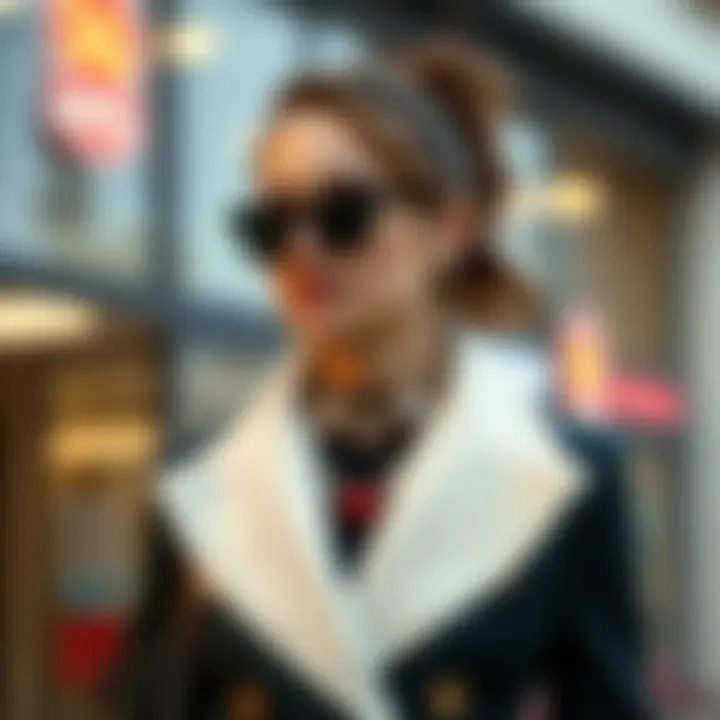 A stylistic combination of the jacket with modern accessories.