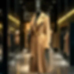 Elegant long coat on a mannequin showcasing modern fashion.