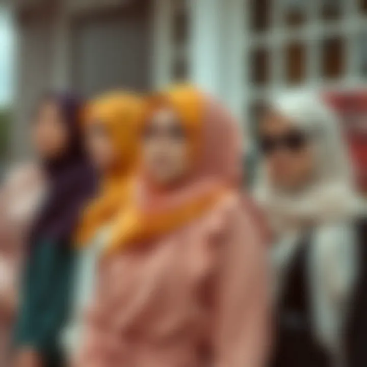 A collection of elegant hijab outfits in various colors