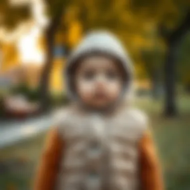 Baby wearing a cozy hooded vest in a park