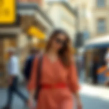 A fashion-forward combination featuring a belted dress and stylish accessories