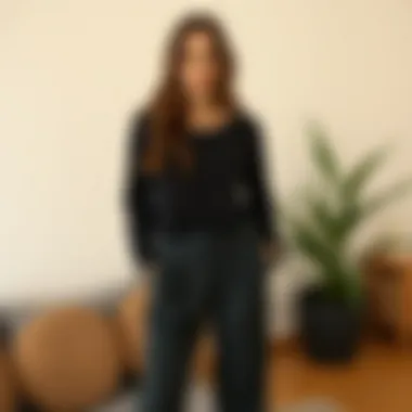 Comfort Meets Fashion: Trendy Top with Pipe Leg Pants A cozy outfit featuring elastic waist pipe leg pants paired with a trendy top.