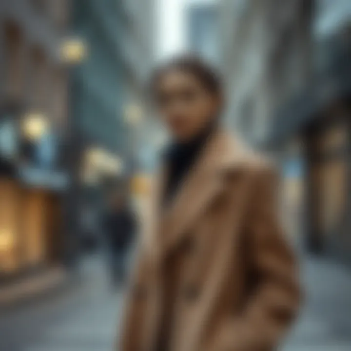 Fashionable woman wearing a wool coat in an urban setting