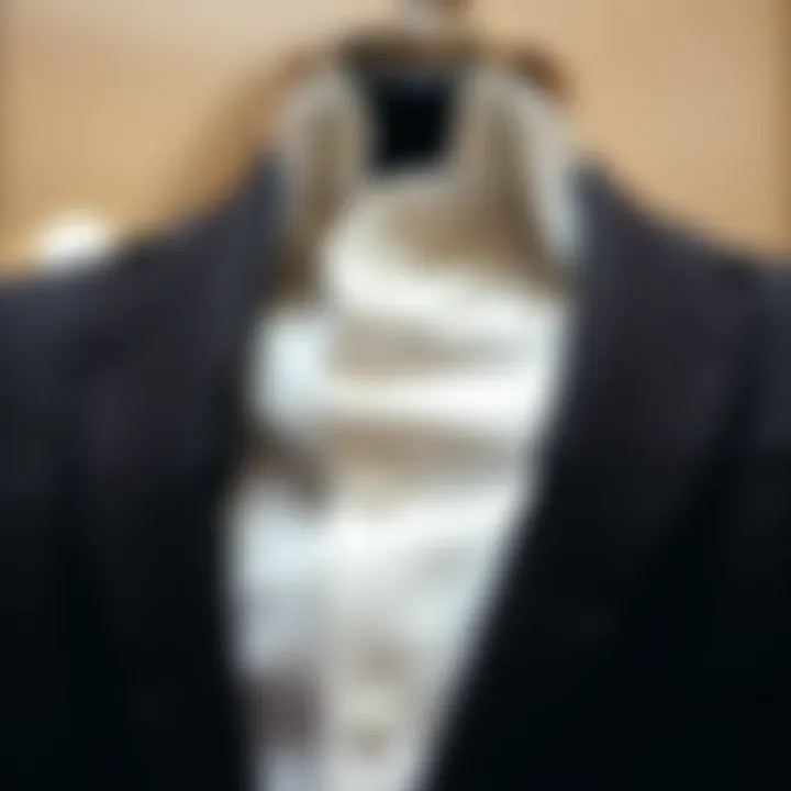 Close-up of high-quality fabric for a black suit.