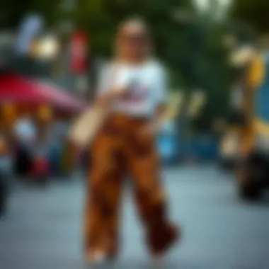 Casual street style featuring wide pants and a graphic tee