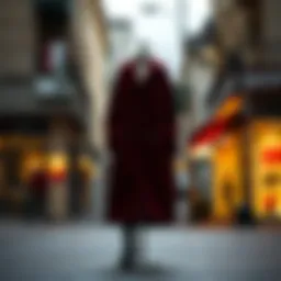 Elegant burgundy coat displayed in a stylish urban setting