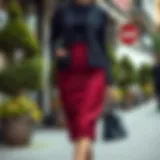 Sophisticated burgundy pencil skirt styled elegantly