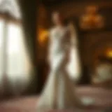 Elegant full-length wedding dress design showcasing intricate lace details