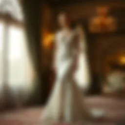 Elegant full-length wedding dress design showcasing intricate lace details