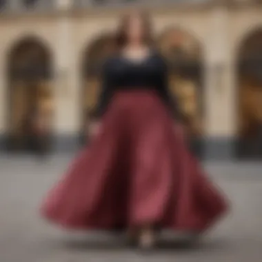 Fashionable Plus-Size Long Skirt Elegant plus-size long skirt in a fashionable setting