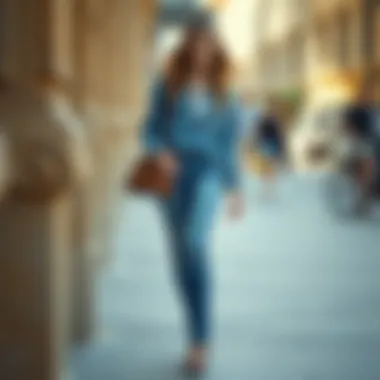 Casual denim look with trendy high heels