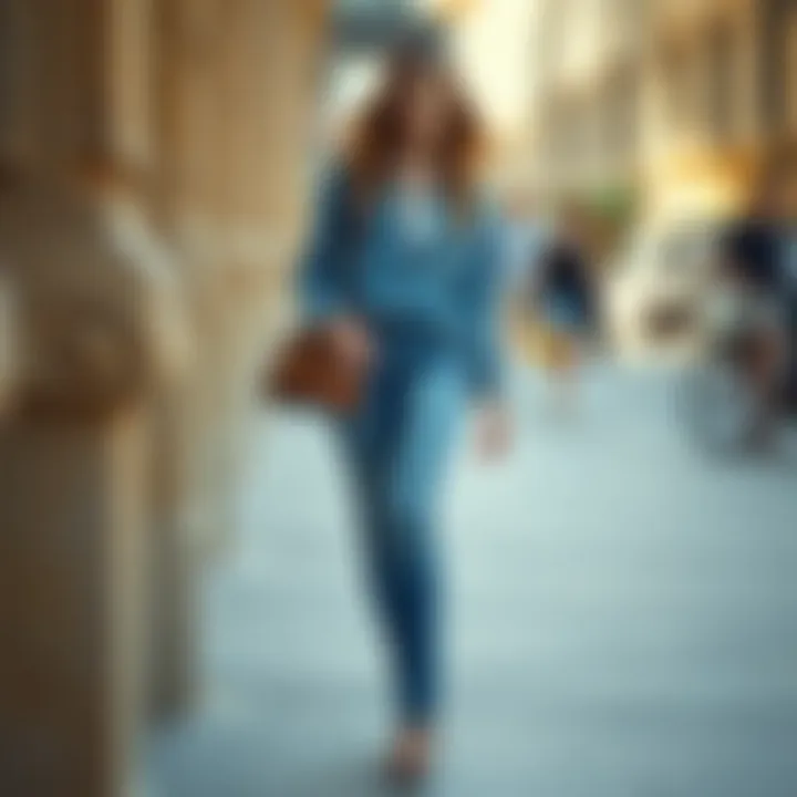 Casual denim look with trendy high heels