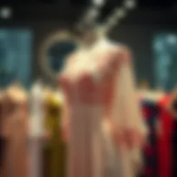 Elegant chiffon lace dress on a mannequin