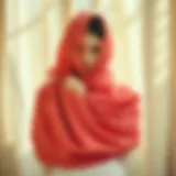 Elegant draping of a click-clasp shawl showcasing its versatility