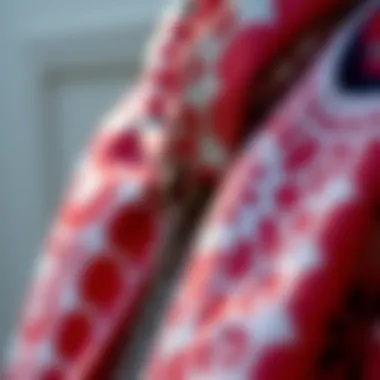 Close-up of a stylish click-clasp shawl displaying intricate patterns