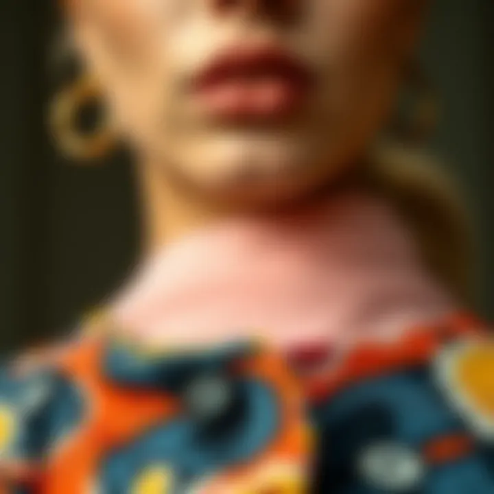 Close-up of fabric textures in a printed jacket