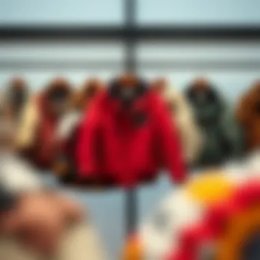 A collection of various printed jackets displayed