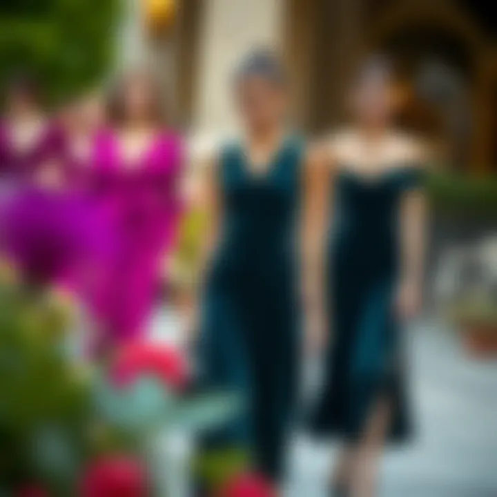 Different colors of velvet midi dresses