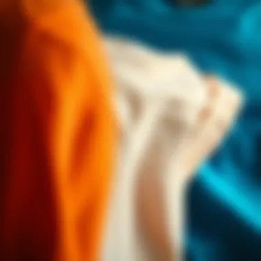 Close-up of different fabric textures of couple t-shirts