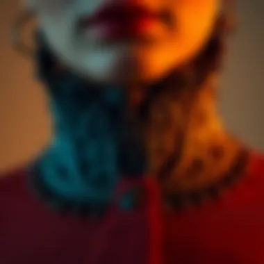 Close-up of a unique collar design featuring intricate details