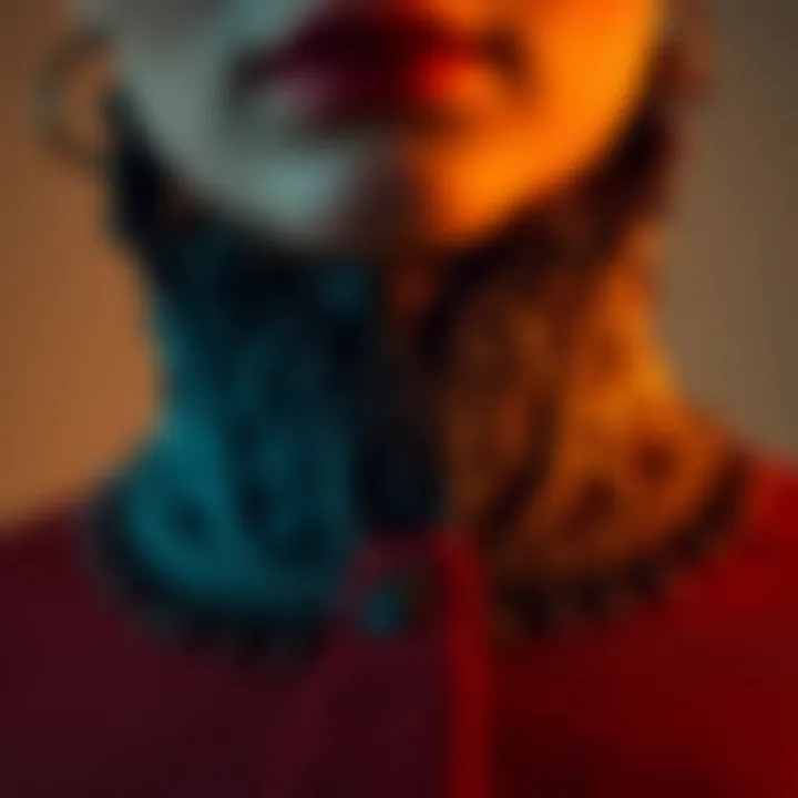 Close-up of a unique collar design featuring intricate details