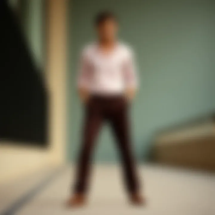 Elegant Pairing: Dark Brown Pants with Pastel Shirt Dark brown pants complemented by a soft pastel shirt