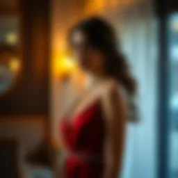 Elegant deep V-neck dress in a chic setting