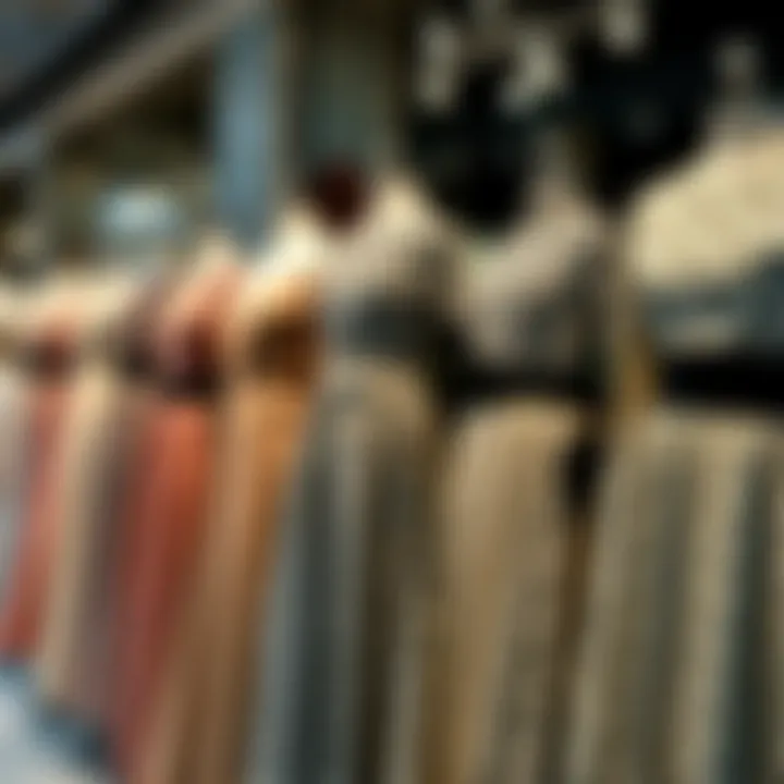 A collection of stylish patterned dresses on a display.