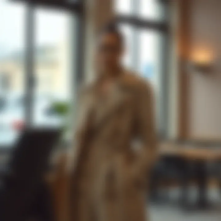 Elegant draped trench coat in a stylish setting