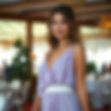 Summer Styling with Draped Chiffon Dress Fashionable draped chiffon dress styled for a summer event