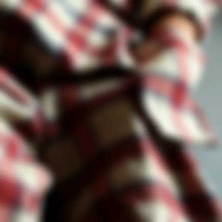 Close-up of fabric texture on plaid pants