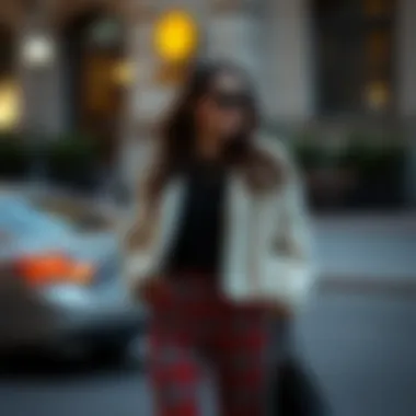 A trendy outfit featuring plaid trousers